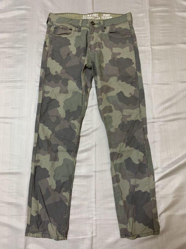 Signature by Levi's Military Pants Bottoms Khaki Camo Pattern(USED)