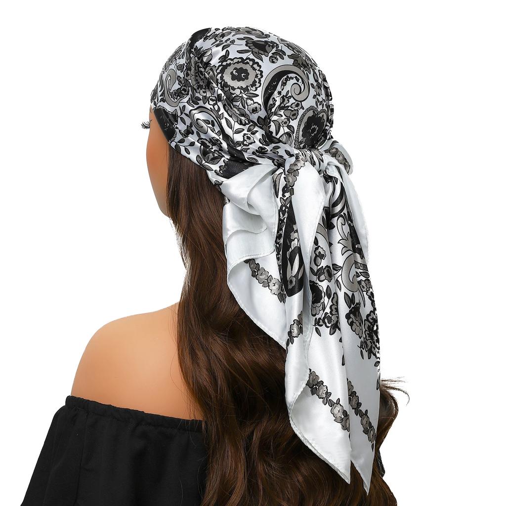 Head Scarf Women Luxury Brand Square 90*90cm Silk Foulard Satin Bandana Cheveux Soft Neckerchief Hijab Hair Scarves For Ladies