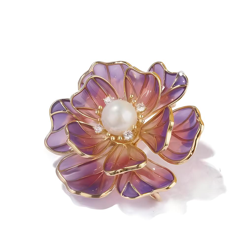 Broche pivoine en émail de style chinois, accessoires de costume haut de gamme pour femmes, épingle à manteau, épingle à col décorative, vêtements fixes