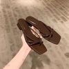 Fashion 2025 Summer New Fashion Cross Tie Hollow Closed Toe Sandals Square Head Heels Lightweight Comfortable Slip On Flat Slippers