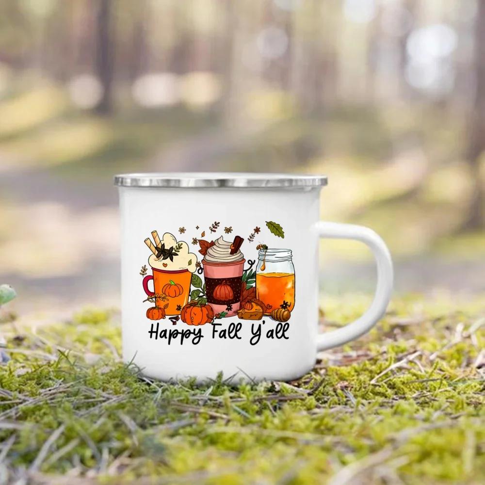 Take Me To The Pumpkin Patch Printed Enamel Mugs Coffee Cups Thanksgiving Party Juice Mug Cocoa  Handle Cup Fall  Holiday Gifts