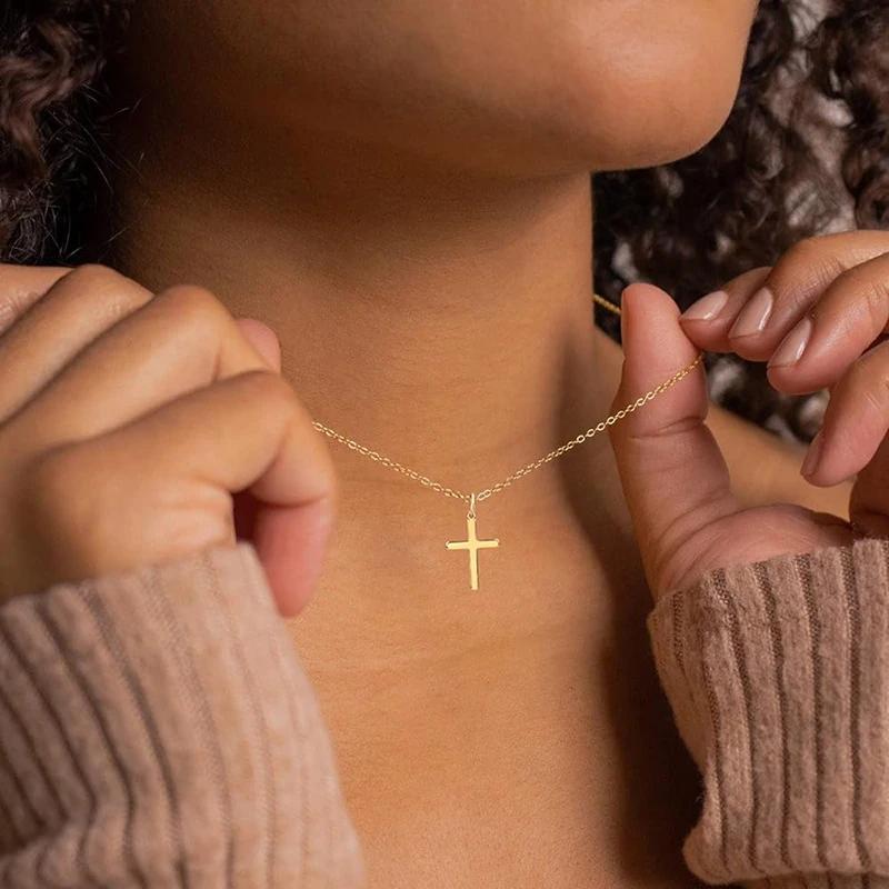 Huitan Women Pendant Necklace Cross Shaped Simple Style Accessories for Daily Party Versatile Gold Color/ Color Jewelry