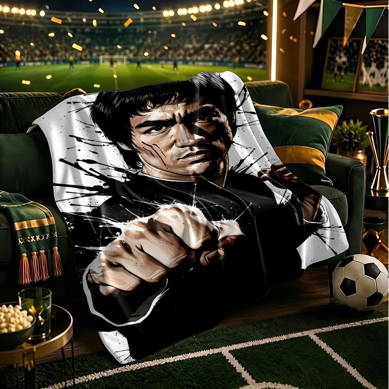 Dynamische Bruce-Lee-Pose Decke Leichte Flanell Bettdecke Perfekt für Reisen, Camping, Wohnzimmer, Büros, Sofas, Fan Weihnachtsgeschenk