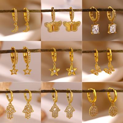 Neue Mini-Zirkonia-Stern-Mond-Schmetterling-Anhänger-Creolen für Damen Elegante Mode Geometrie Kleine Creolen Ohrring Schmuck Party Geschenk