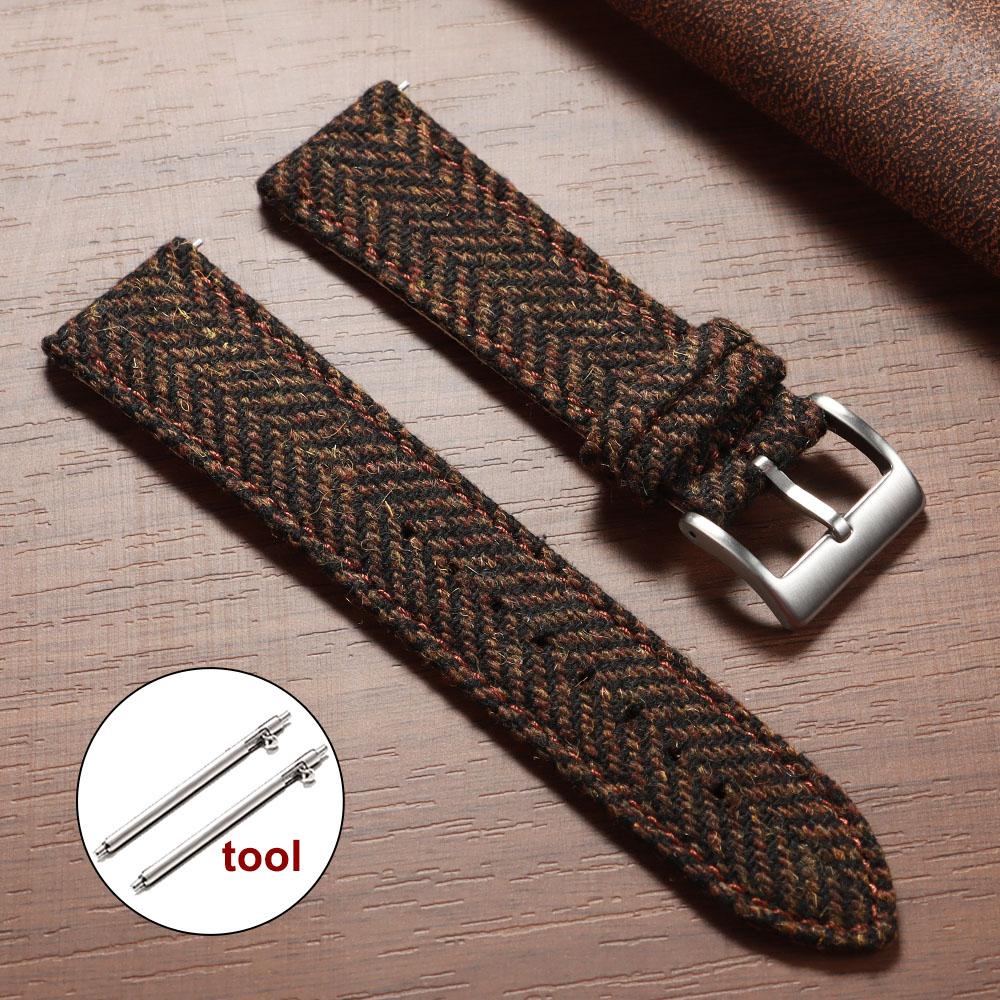 18mm 20mm 22mm Smartwatch Watch Band Quick Release Weave Bracelet for Omega for Seiko Vintage Genuine Cowhide Tweed Nylon Strap