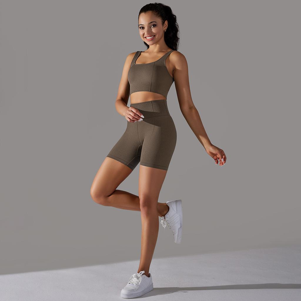 Nessaj Women Sleeveless Tummy Running Sportswear Push Up Short Shorts Fitness Bra Seamless High Waist Yoga Set