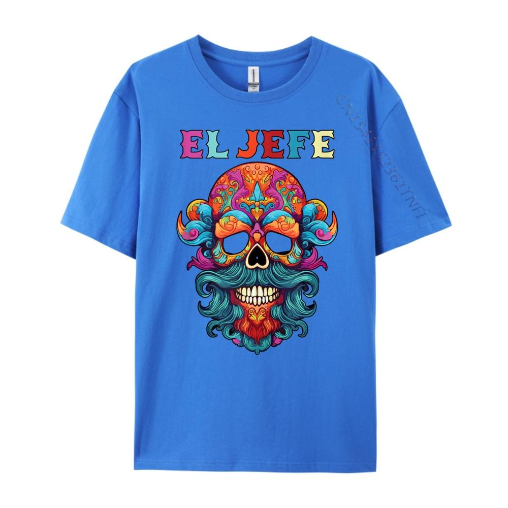 El Jefe Sugar Skull Men Day Of The Dead Dad Graphic T Shirts 100% Cotton Brand Clothing Vintage Style