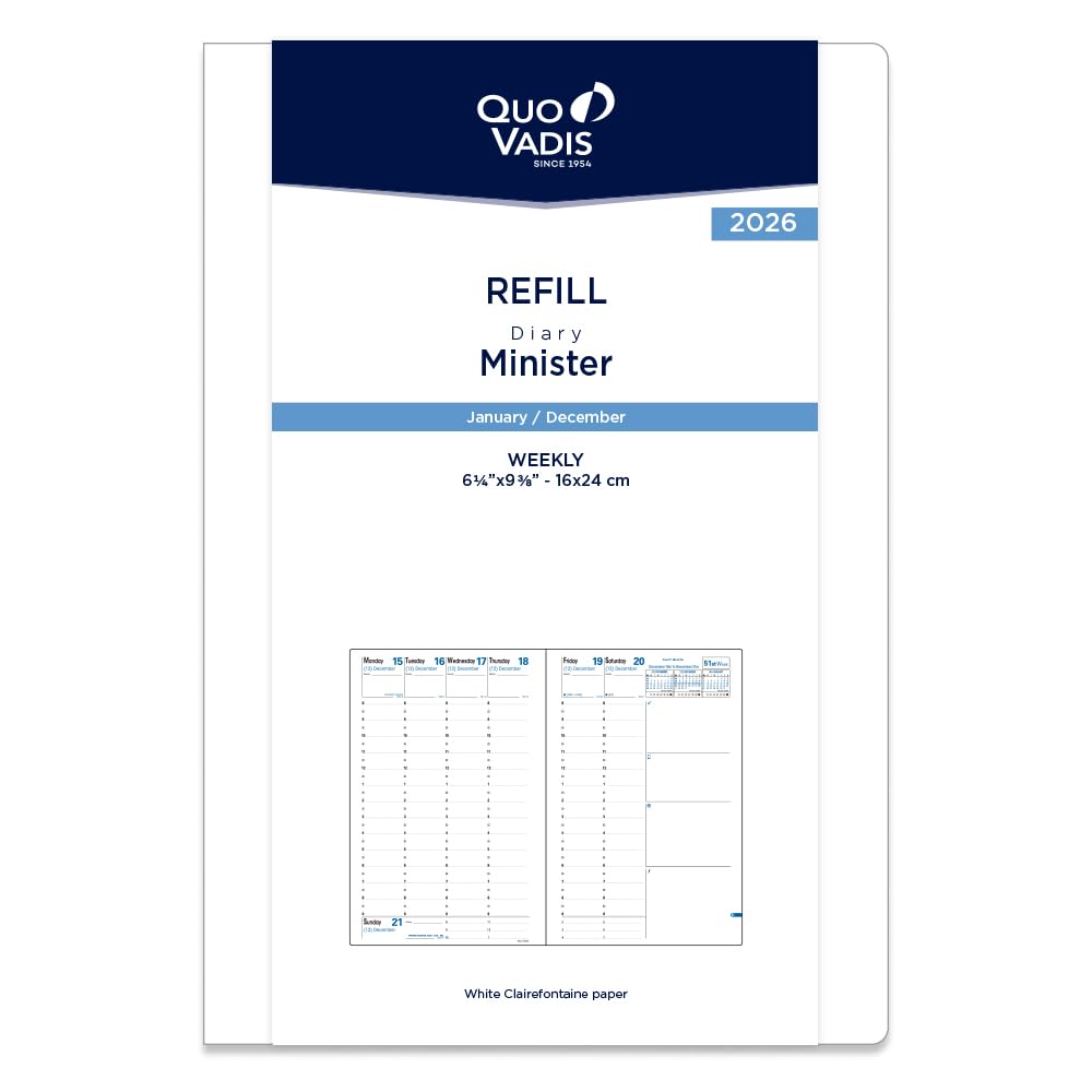 

QUOVADIS 2026 Edition Ministar Diary Refill (Weekly Vertical, January Start, B5 Variant, 16 x 24cm, English Version) QUOVADIS qv015rech-pe