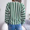 Chic Women's Loose Knitted Sweater with Balloon Sleeve and Contrast Stripe Tie, All Match Tops for Fall Winter