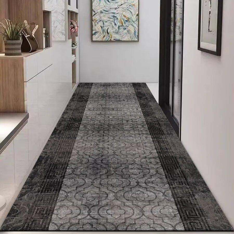 Nordic Modern High-end Long Hallway Carpet Luxury Grey Corridor Runner Home Decoration Area Rug Hotel Aisle Non-slip Kitchen Mat