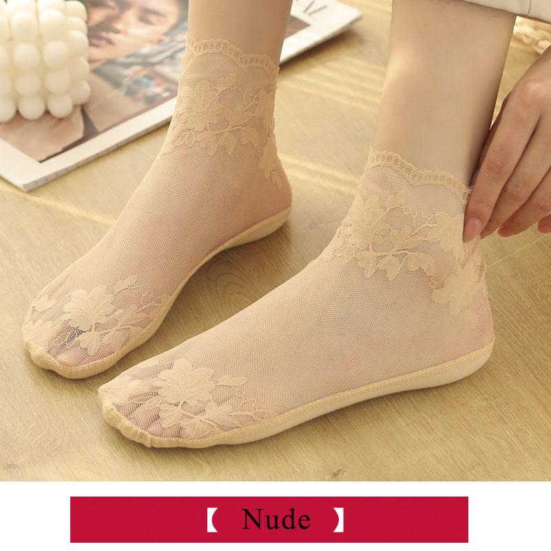 5 Pairs/Lot Summer Socks women's Lace Transparent Lolita Invisible Summer Thin Non-slip Short Ankle Black Low Cut Boat Sock