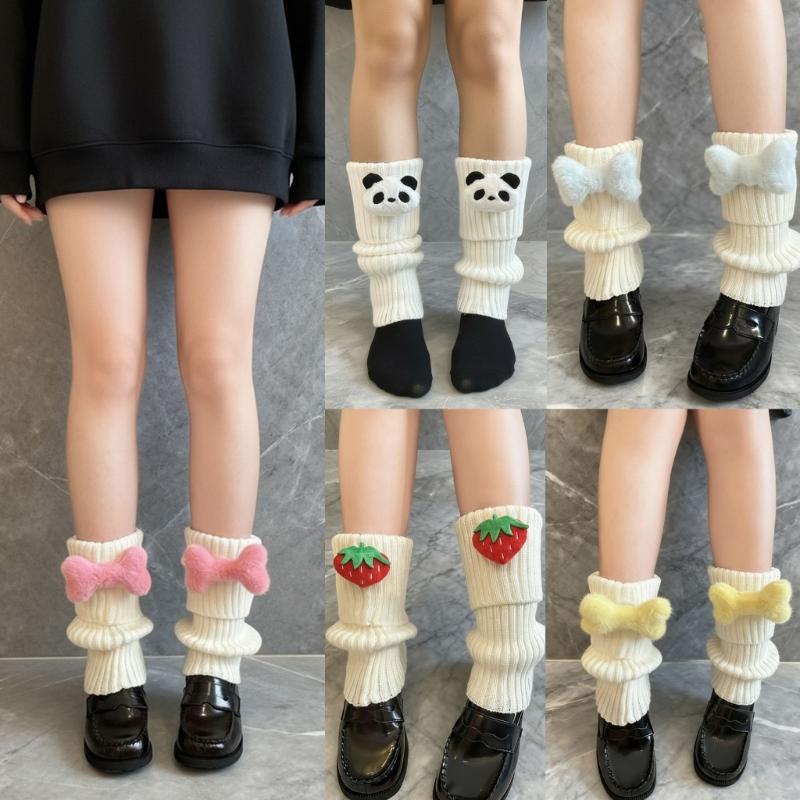 Stacked Crew Socks Japanese Lovely Design Nonslip Ribbed Leg Warmers For School Uniforms And Fashion