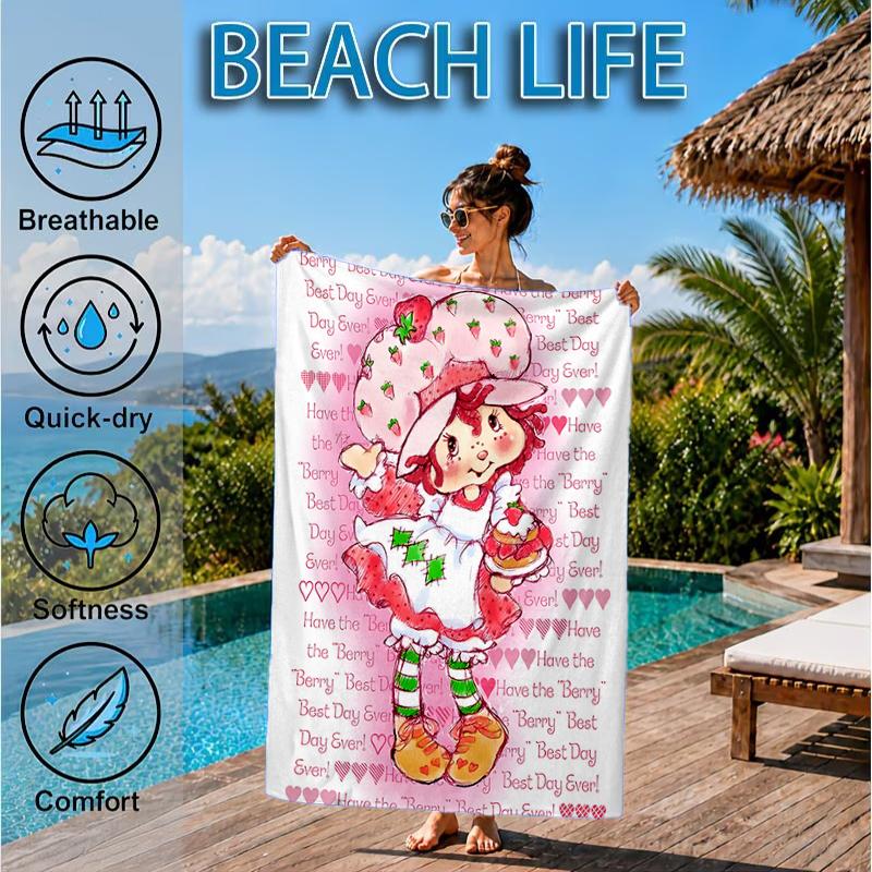 Strawberry Hat And Cat Beach Towel, Microfiber Beach Towel, Perfect For Pool, Beach, Travel, Home Decor Beach Party Fan Gifts