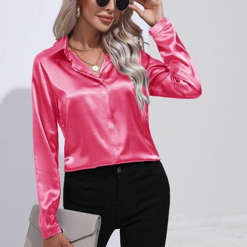 Blusas Office Lady Wit Shirt Mode Herfst Casual Top Satijnen Shirt Effen Losse Casual Zijden Top Vrouwen Blouse Kleding 28548