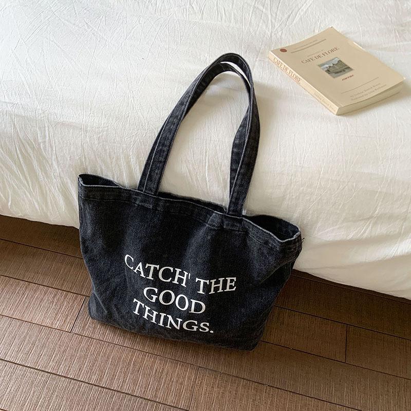 Japanese 2025 summer denim shoulder bag women s commute large capacity canvas bag student handbag retro women s bag чёрный