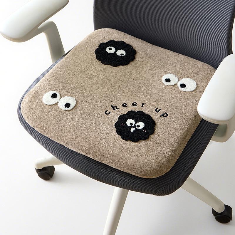 Plush Memory Foam Cartoon Chair Cushion for Office & Dining - Thickened Student Seat for Autumn & Winter.