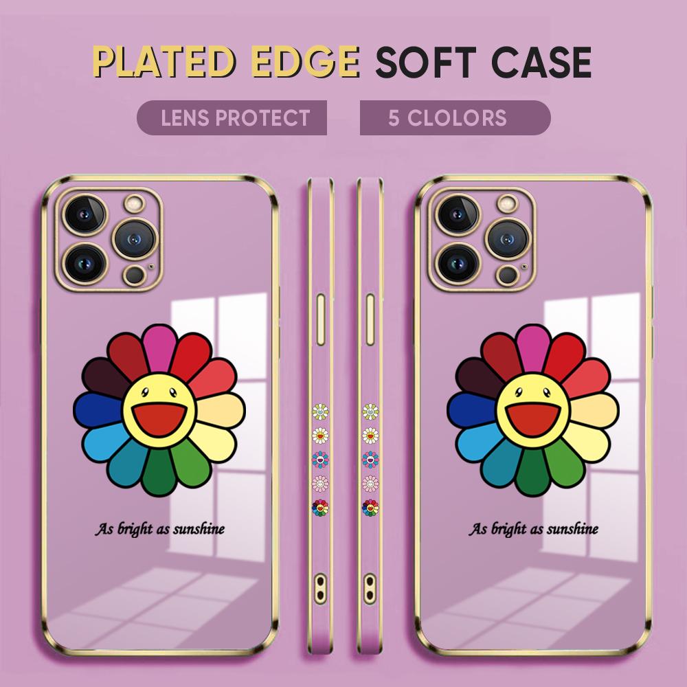 Módní populární pouzdro na telefon Sun Flower Plating pro iPhone 11 13 15 Samsung Galaxy A52 Xiaomi Redmi 12C Note 10 Pro Oneplus měkké obaly na smartphone