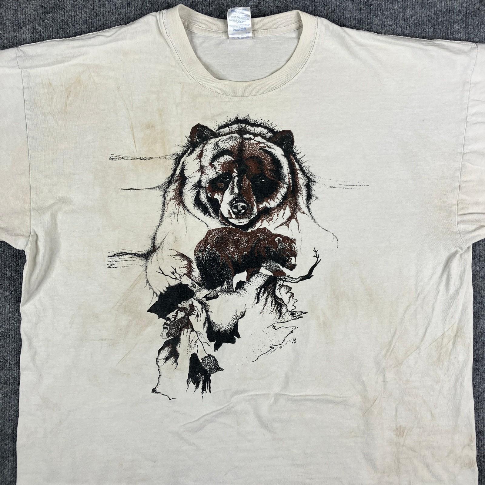 Gildan Ultra Cotton T-Shirt Mens 2XL White Graphic Bear Wildlife OutdoorsVintage M