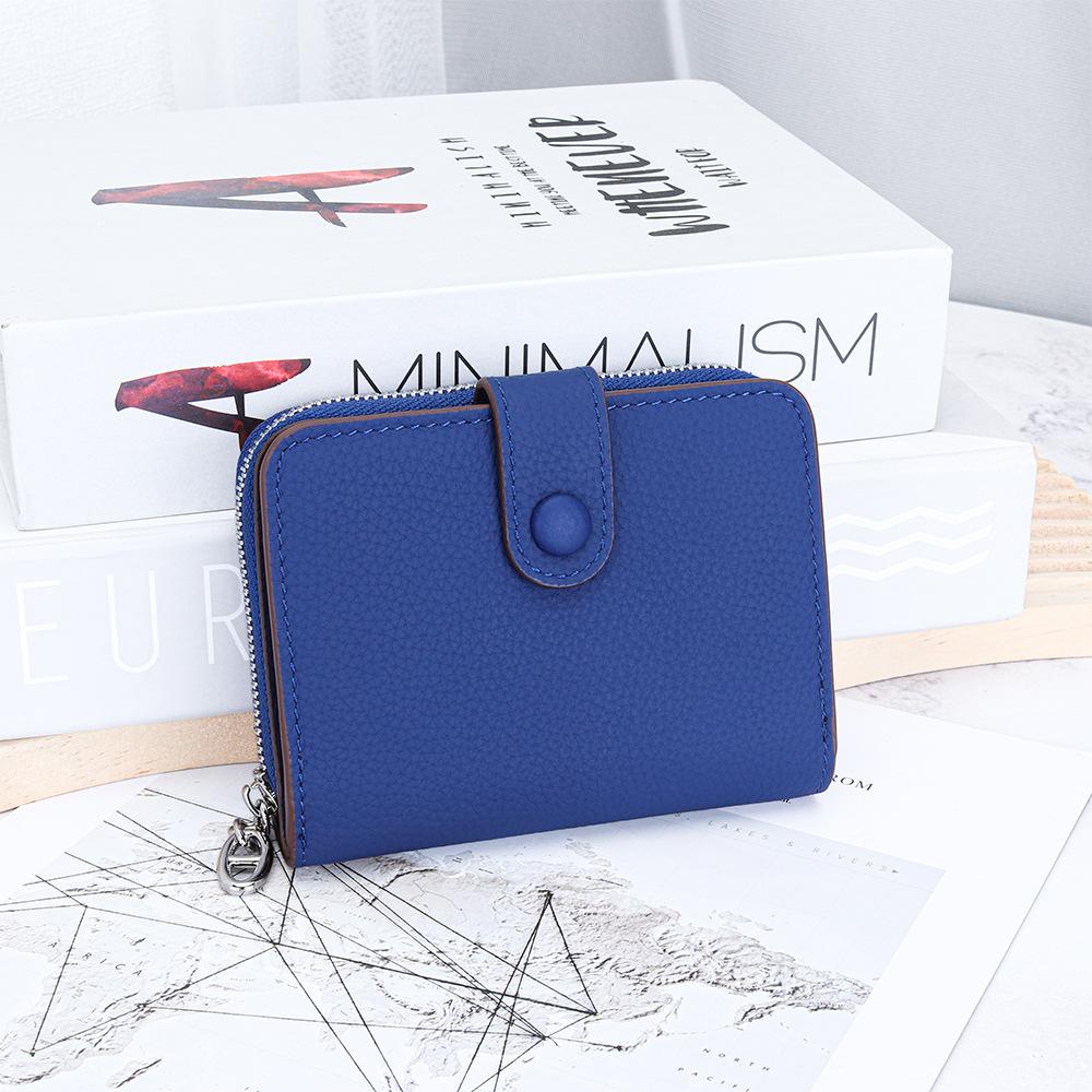 Genuine Leather Mini Wallet - Snap Button & Zipper Bifold Card Wallets, Compact Slim Purse with Multi-Card Slots for Women