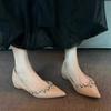 Autumn light luxury high-end rhinestone pointed flat-soled single shoes, women's shallow mouth inner height increase Mary Jane single shoes