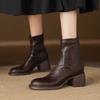 Krazing Po Microfiber Winter Round Toe Size 33 Western Boots Size 43 Zipper Thick High Heels Pleated Decoration Ankle Boots