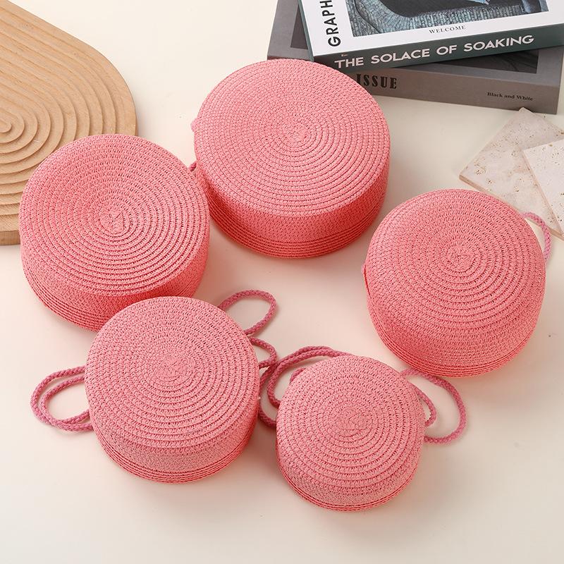 Straw bag seaside woven bag women's new light luxury straw woven round bag children's messenger bag beach vacation