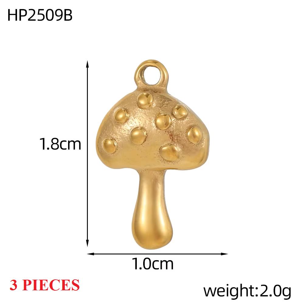 3PCS/LOT CARLIDANA Gold Plated Stainless Steel Charms, Cute 3D Mushroom Candy Fruit Pendants for DIY Bracelet Earring Jewelry