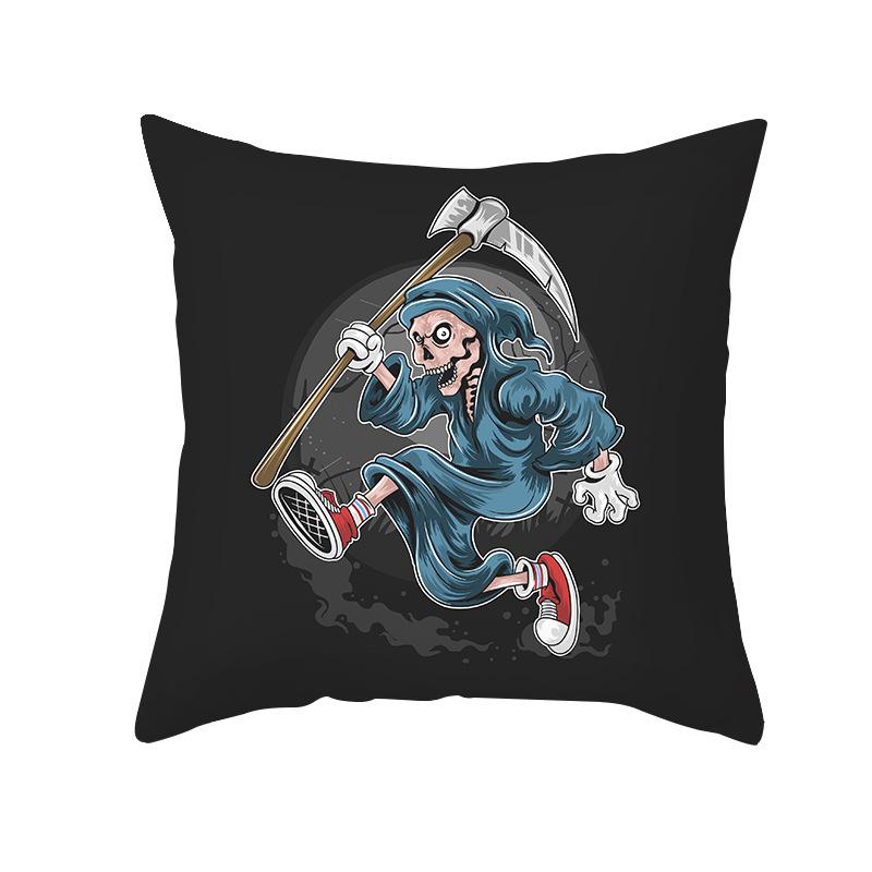 Halloween Pillow Cover Cartoon Skull Cat Sofa Cushion Cover Peach Skin Pillow Cover