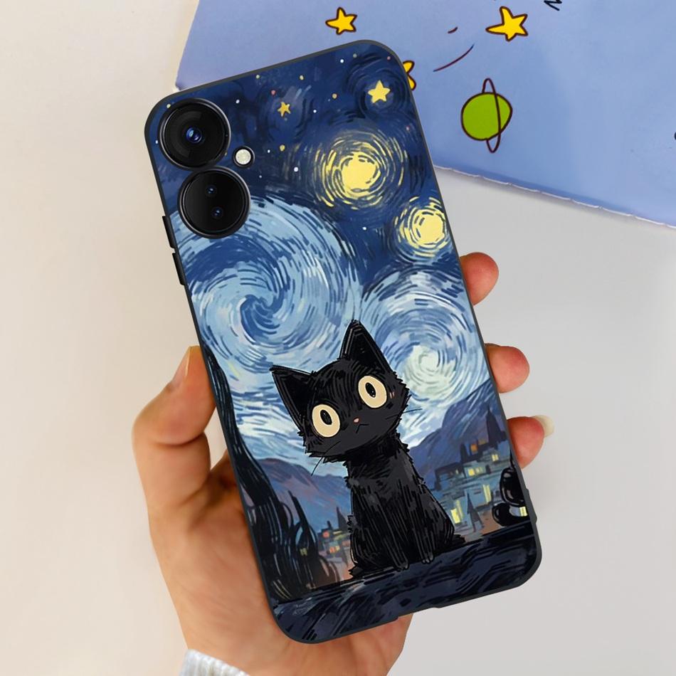 For Tecno Spark 9 Pro KH7 KH7n Cute Cartoon Phone Case For Tecno Spark 9Pro Black Silicone Soft TPU Cases