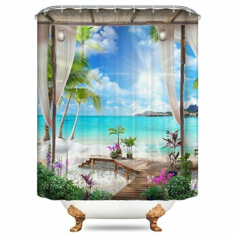 3D Printing Shower Curtain Solar Shower Screen Screen Waterproof Bathroom Curtains Anti Slip Footmat (90*180cm)