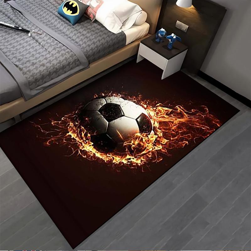 Fiery Soccer Ball Pattern Carpet, Sports Themed Home Decor Stylish Suitable for use as an anti-slip for living room bedroom sofas