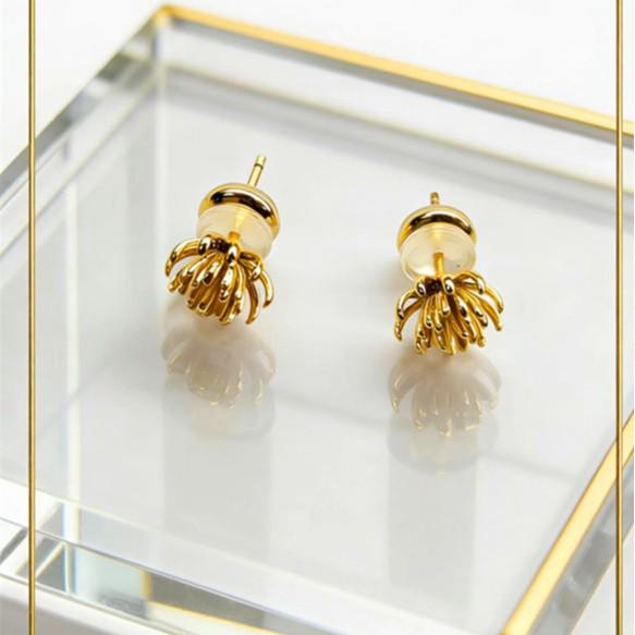 

Трехмерные металлические серьги-гвоздики в виде бутонов цветов - Современная роскошь и элегантный дизайн фейерверка Real Gold Electroplated