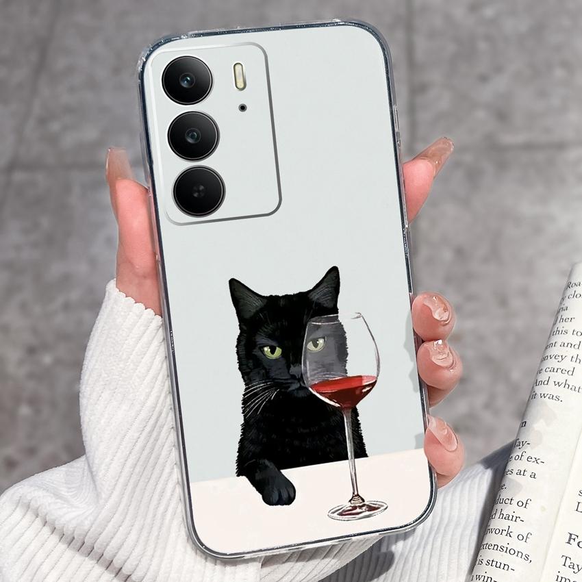 For Oppo Realme C75 C75x C71 C67 C63 C55 C35 C33 C21Y C20 C15 Clear Phone Covers Adorable Cat Patterns Screen Protector Dustproof Case For Oppo Casing