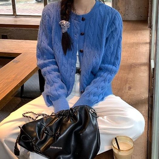 High-end yellow knitted sweater jacket women's spring and autumn new lazy wind cardigan short top