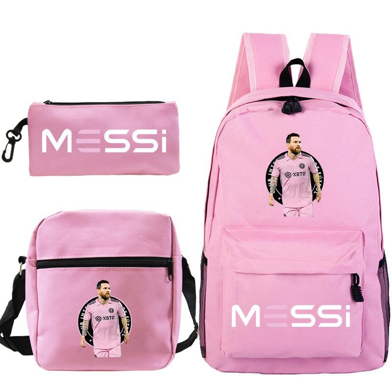 Voetballer Messi Randprint Basisschool en Middelbare Scholieren Schooltas Drie Delen Kinderrugzak three-piece set