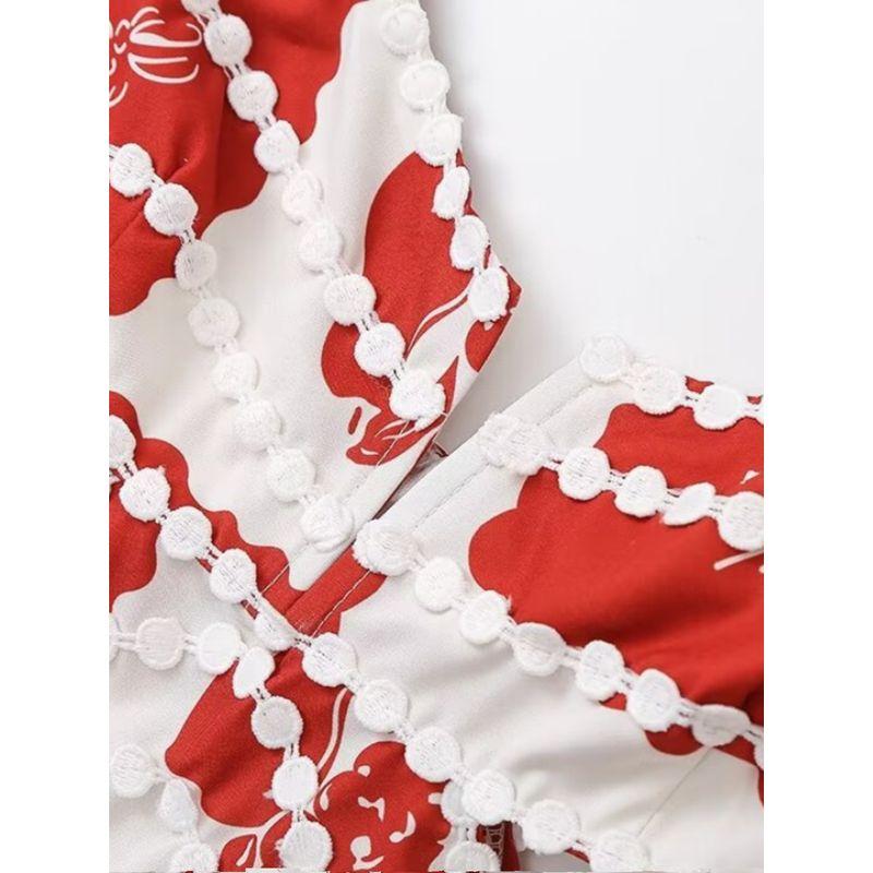 Kaslead New Arrival Women's Clothing Fashion Style Fashion Print Strap Lace A- line Cut Out Jumpsuit Skirt