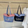 Women's Double-Sided Denim Bag Plaid Shoulder Tote Bag