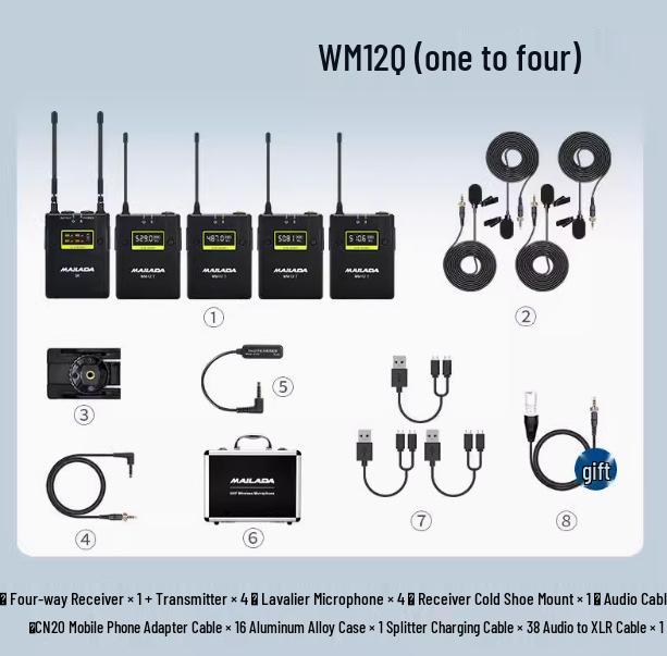

8mailada Melada WM12 Wireless Lavalier Microphone - One-to-Four UHF Interview Microphone.