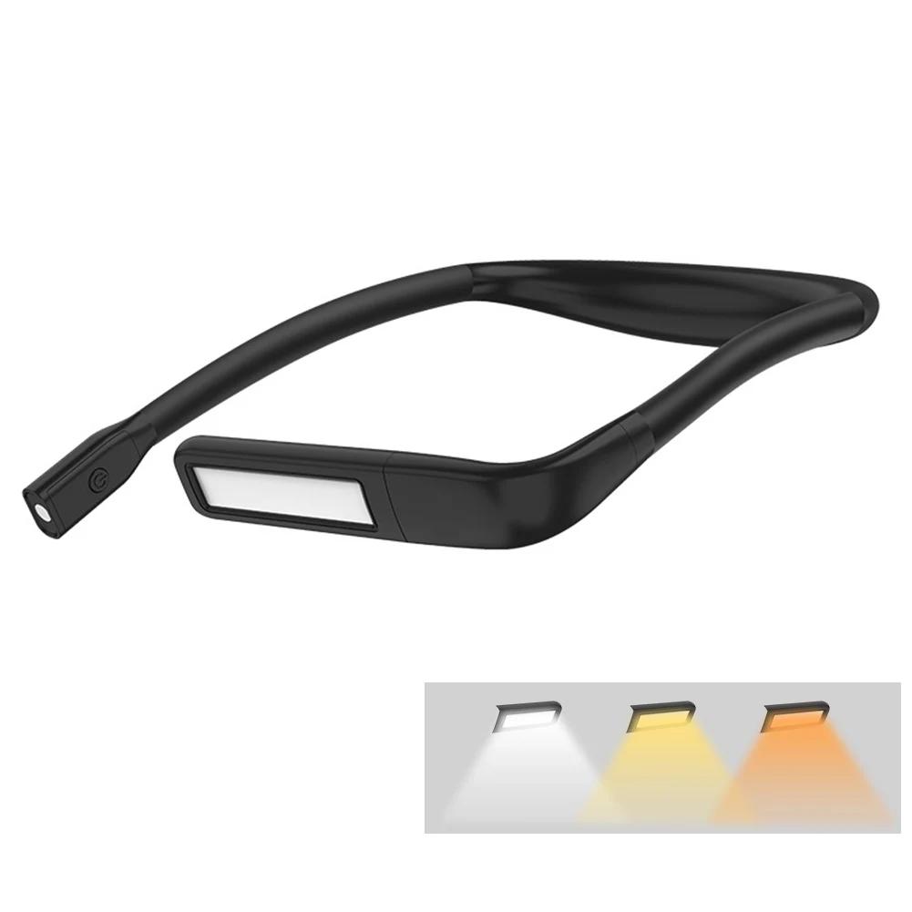 LED Desktop Reading Light USB Charging Hanging Neck Reading Light 3 Light Colors Dimmable for Running Walking Camping Studying