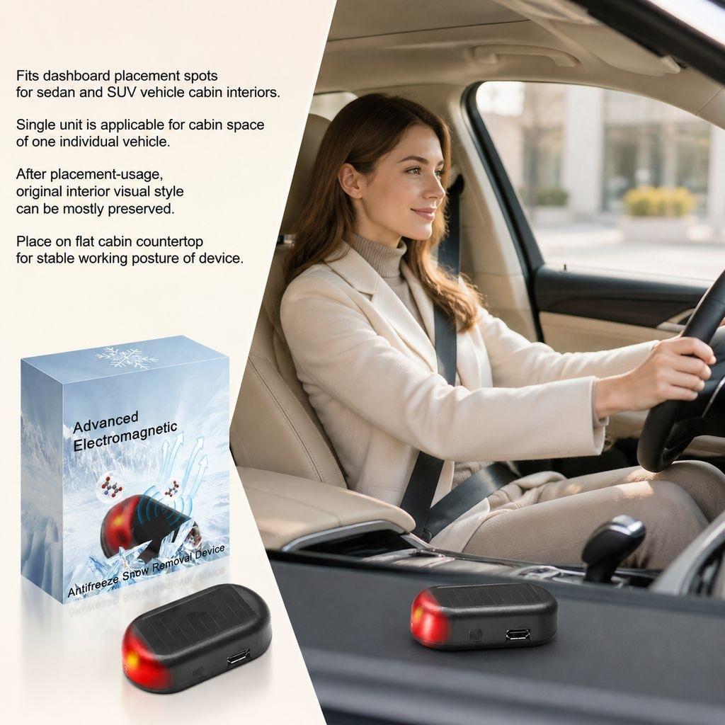 Solar Electromagnetic Car Antifreeze Snow Removal Device, Molecular Intervention Anti Frost Device for Sedan SUV, Solar and USB Dual Charging