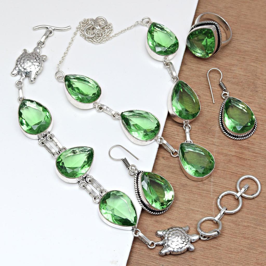 Peridot   Gemstone Pendant Jewelry Set Quartz Necklace 18-20''