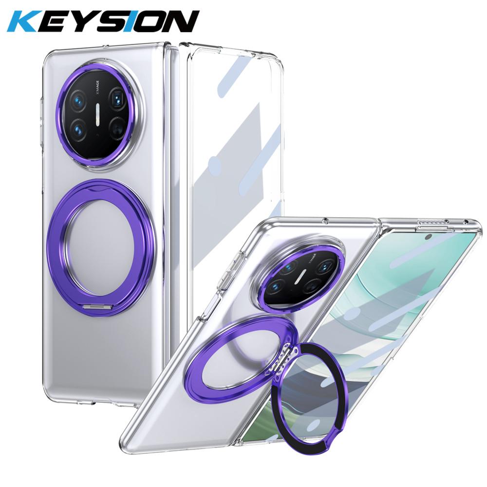 KEYSION 360° Rotating Magnetic Ring Stand Case for Huawei Mate X6 X5 X3 Transparent Hard PC Phone Cover with Screen Protector