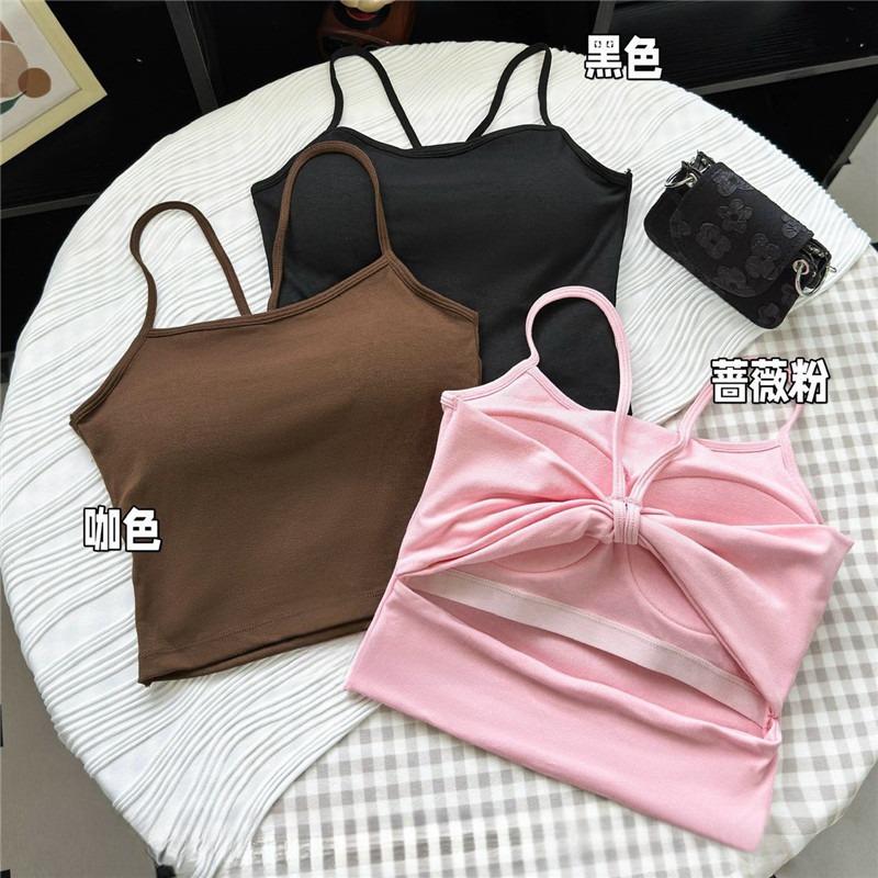 Spice Girl with Chest Pad, Beautiful Back, Chest Wrap, Hollow Bow, Cross Halter, Sling Vest, Short Bottom Top