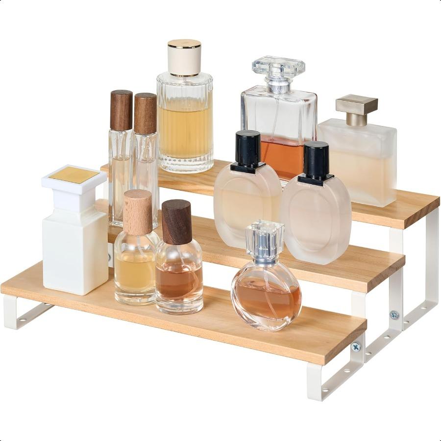 

Деревянная подставка-подставка для дисплея 3-ярусная подставка для парфюмерии и органайзер для одеколона Сделай сам органайзер для специй Полка для дисплея Металлический каркас United States