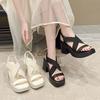 Fashion 2025waterproof platform,  summer new style, thick heel, square head, toe exposed, Roman, retro, black, French women's sandals