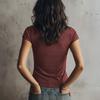 Women Tops Slim Fit Short Sleeve Zipper Half Neck T-Shirt Pure Color Soft Stretch Fabric Casual Tops Daily Wear