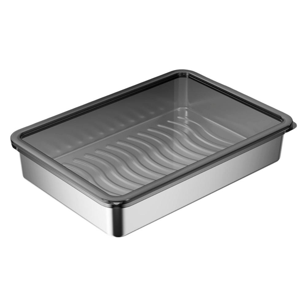 Stainless Steel Food Storage Container Large Capacity Rectangle Dish Noodles Fruit Tray Sealed Space Saving Freezer Food Plates