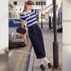 Bailuyu Retro Striped Embroidered Short Sleeve Lapel Knit Top
