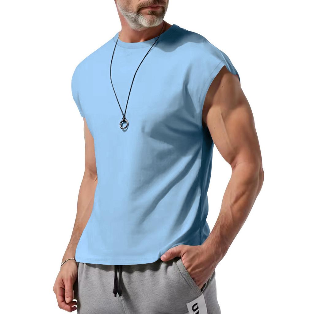 Herr sommar ny ärmlös t-shirt ungdom casual lös enfärgad tunn väst t-shirt herr