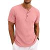 Men Retro Casual Ribbed Henley Short Sleeve Sports T Shirt